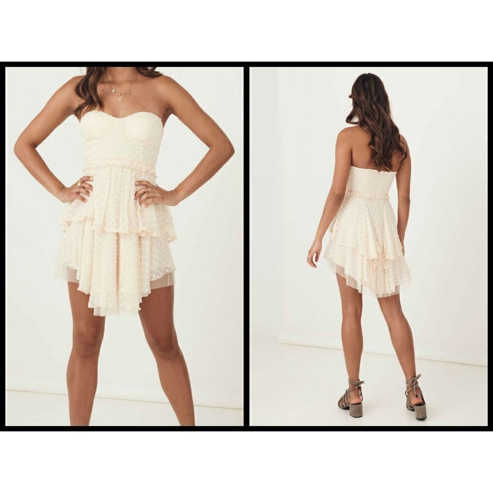 💕SPELL & THE GYPSY X FREE PEOPLE💕 Mira Bustier RaRa Dress Ivory Large L NWT
